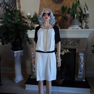 Chloe Ivory/Black 100% Mulberry Silk Drop Waist Dress Size IT 38 - US 6